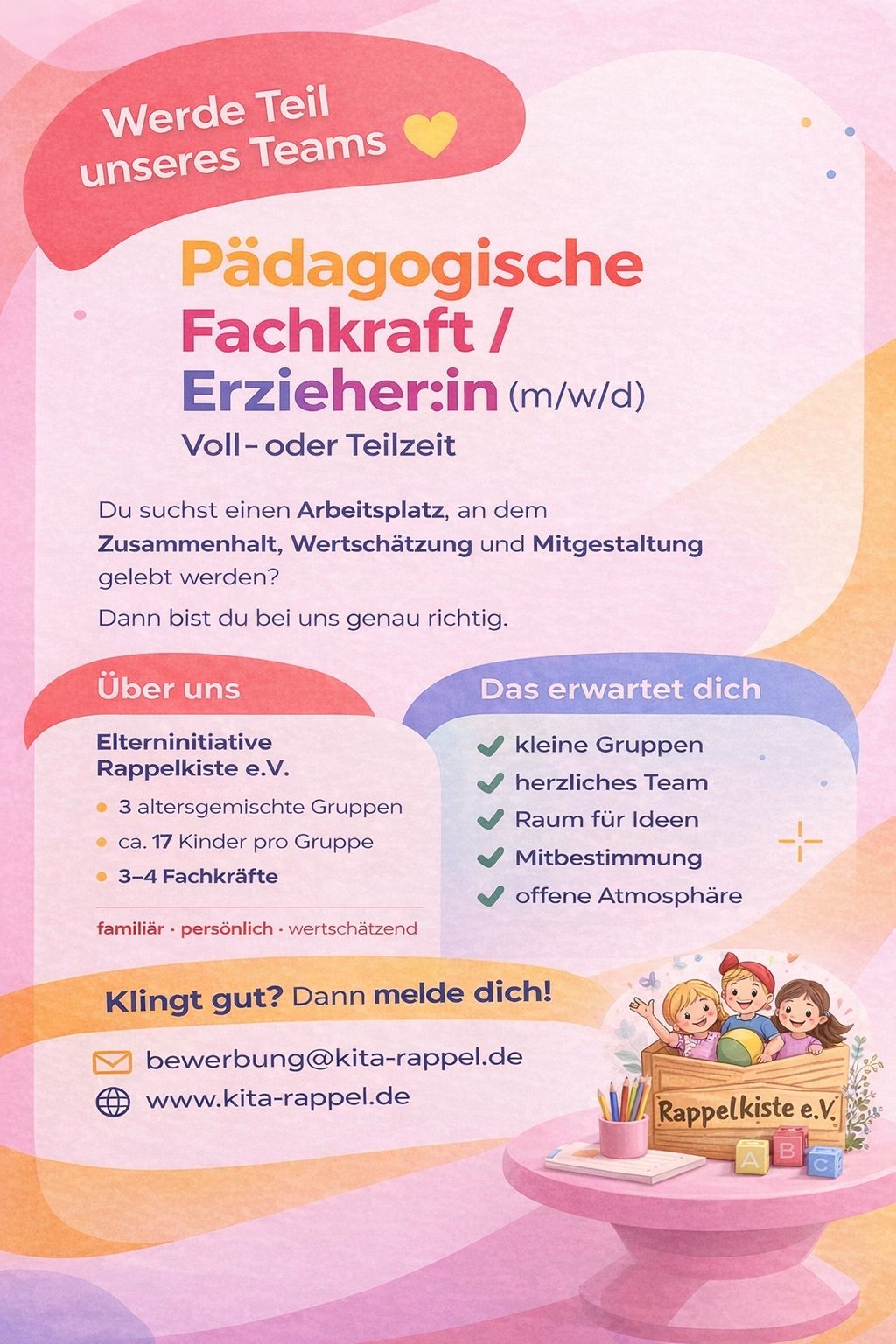Stellenangebot Kita Fachkraft_ErzieherIn